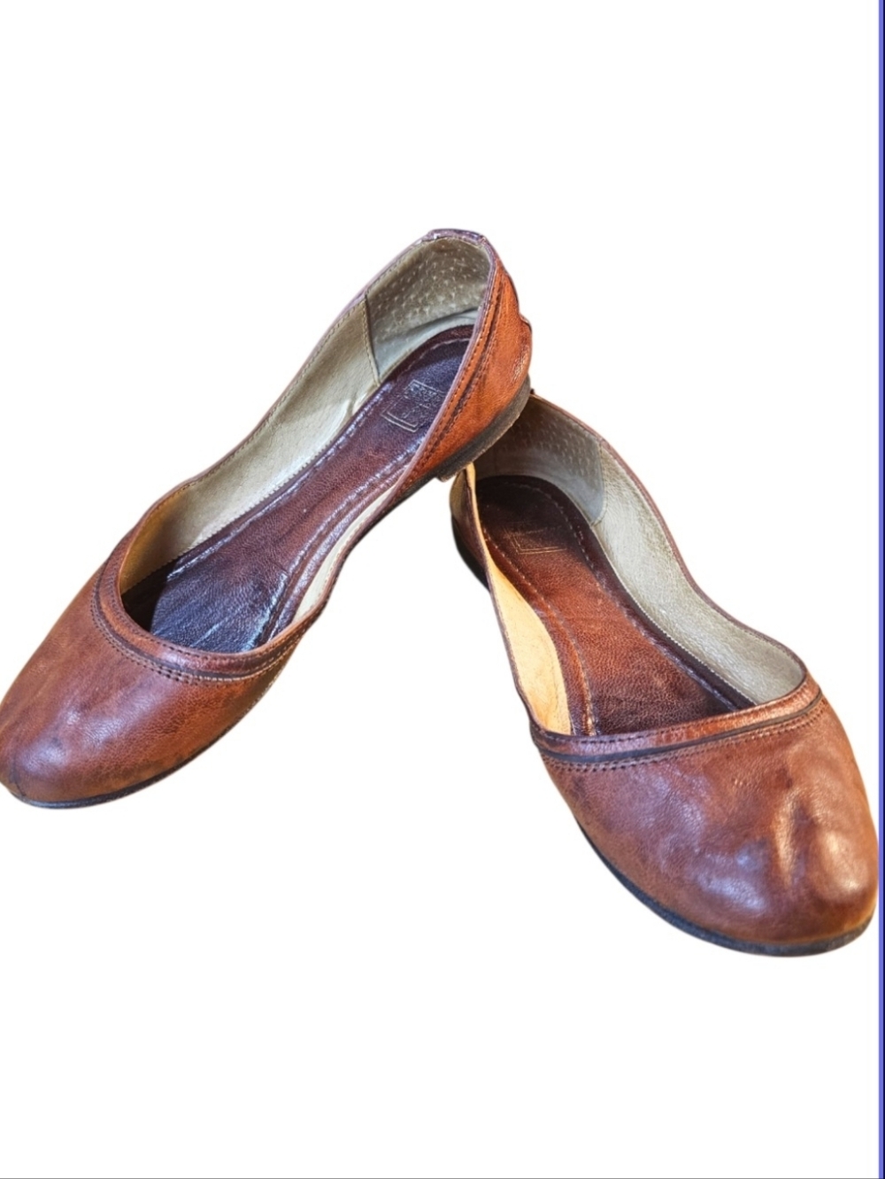 Frye Womens Carson Cognac Leather Ballet Flat Slip On